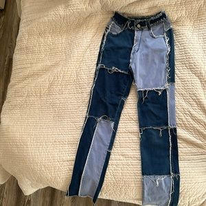 Women’s patchwork jeans, mid rise, straight leg,